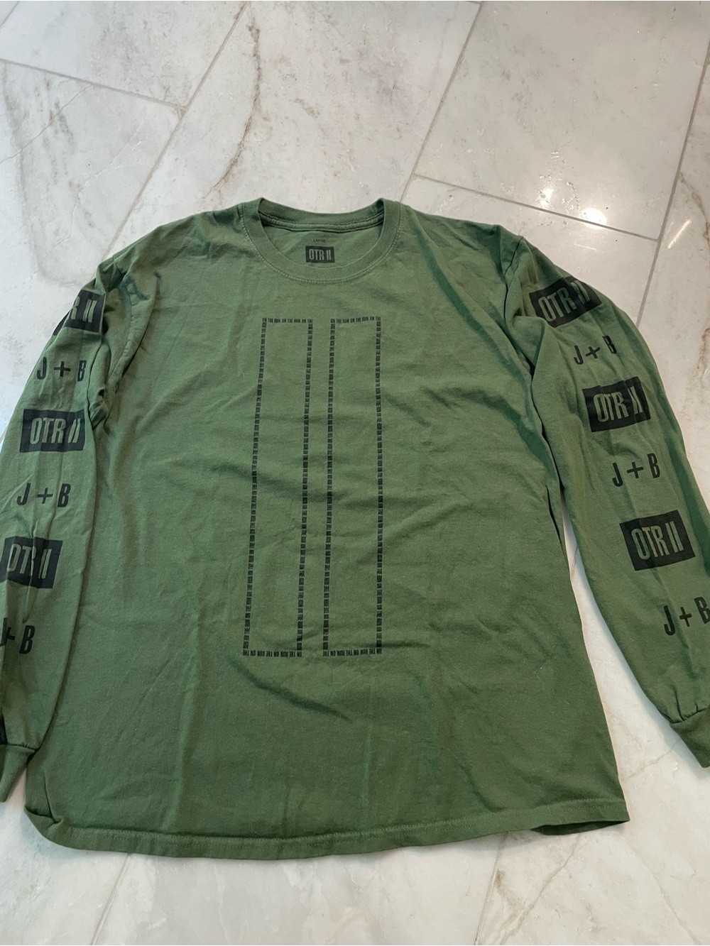 Beyonce Jay Z On the Run Tour II Women's Long Sleeve Tee in Olive Green